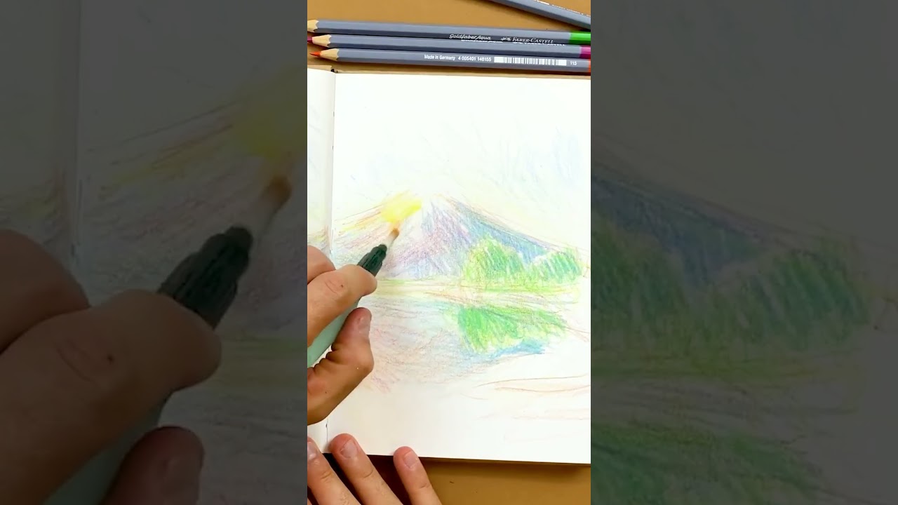 Le Mont Fuji aux crayons aquarellables ⛰️