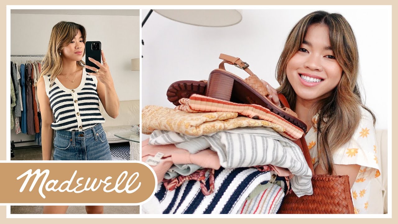 SUMMER MADEWELL HAUL - cute sandals, mom jean shorts, tanks, swimsuits, medium woven tote & more