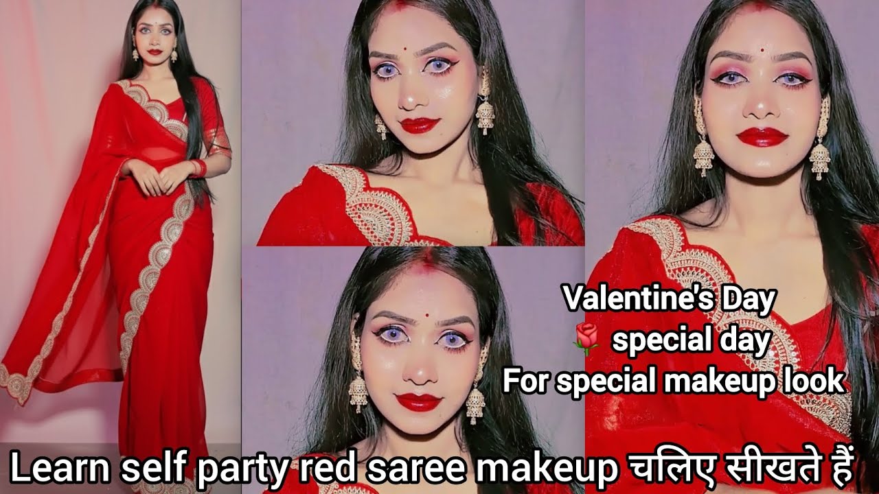 ❤️🥀Newly bride Valentine's Day makeup नई दुल्हन कैसे रोजाना मेकअप करें | party makeup for red saree 