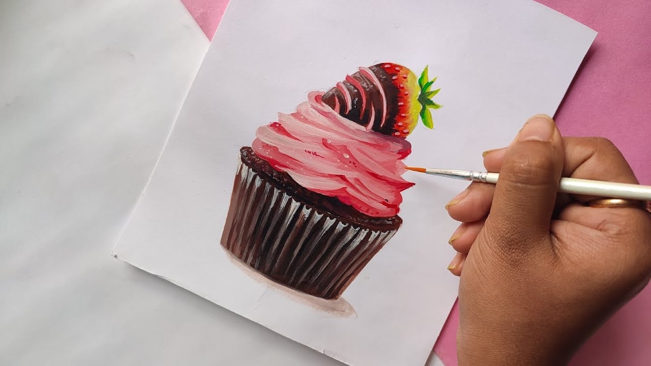 Strawberry Chocolate Cupcake painting II CUPCAKE ACRYLIC ILLUSTRATION