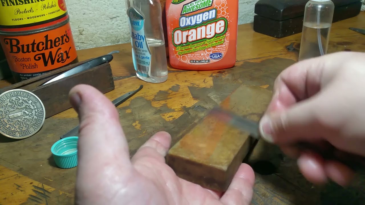 Antique 'Old Vein' Hard Washita Sharpening Honing Stone, Golden, Carmel, Butterscotch Arkansas