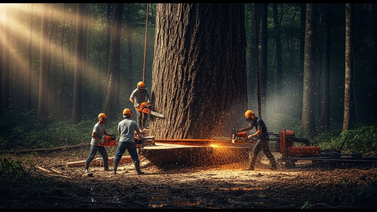 Inside the Forest: From Giant Tree Cutting to Factory Processing (Full Journey)