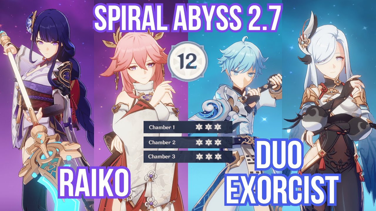 【GI】Spiral Abyss 2.7 Floor 12 - C0 RaiKo & Duo Exorcist Reverse Melt Full Star Clear showcase!