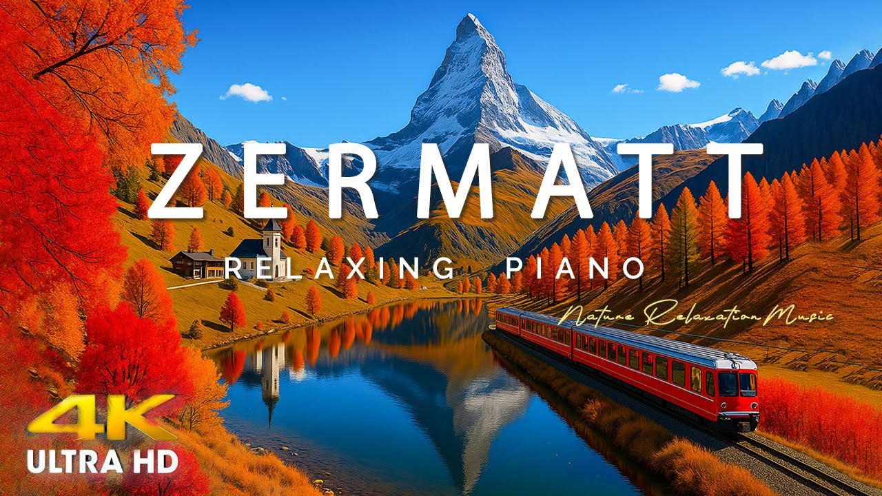FLYING OVER ZERMATT  (4K UHD) - Amazing Beautiful Nature Scenery & Relaxing Music for Stress Relie
