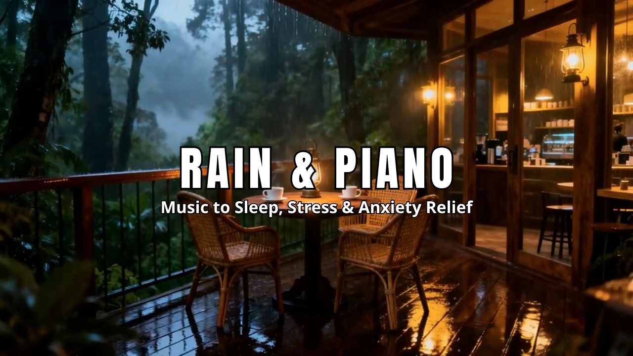 Peaceful Rainstorm & Minimal Piano | Cozy Wooden Cafe Night for Insomnia Relief
