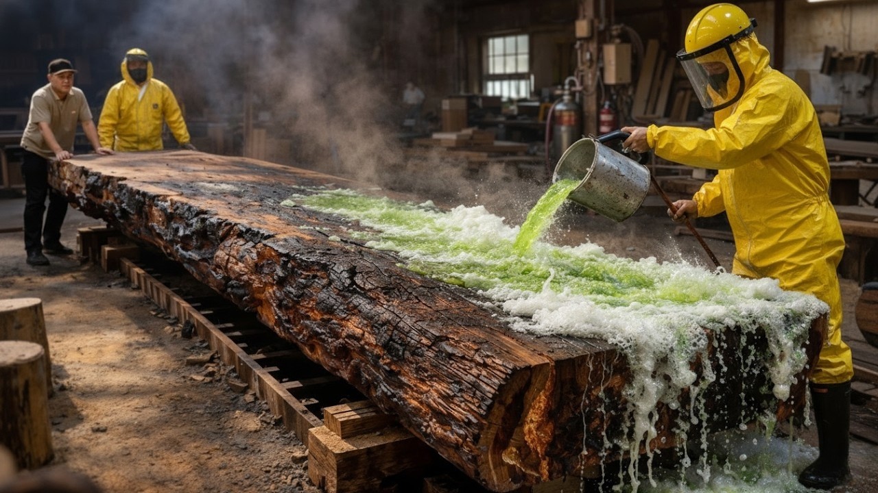 A Giant Wood Slab = The Most Insane Massive Table Ever Made