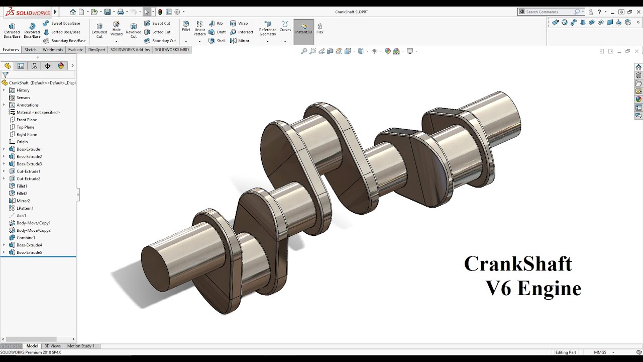 Учебное пособие по коленчатому валу двигателя V6 в SolidWorks 2021! Учитесь дома :D