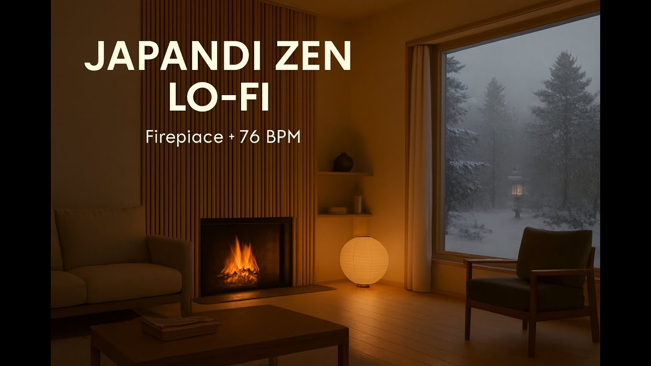 Japandi Fireplace Zen Lo-Fi (76 BPM) | Minimal Cozy Ambience for Study, Focus & Sleep (4K)