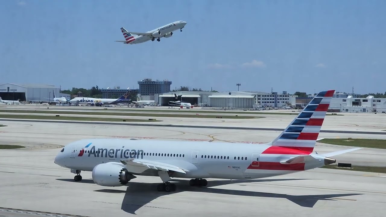 American Airlines Boeing 787 Pushing Back from Miami Gate