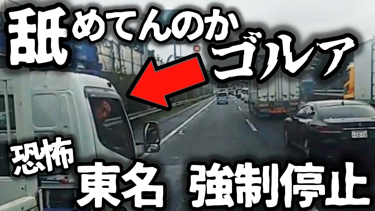 【ドラレコ】舐めてんのか！ゴルァ！東名高速強制停止事件／反対側の歩道に乗り上げその反動で戻って来るDQN
