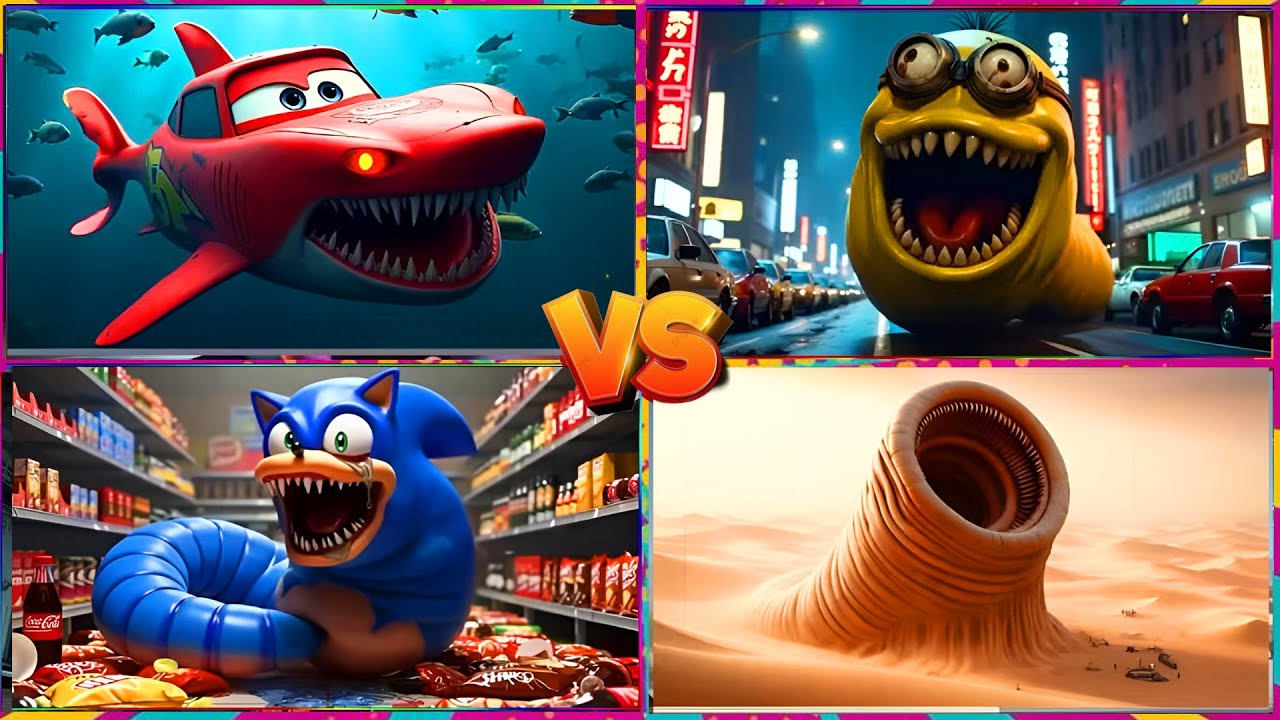 MINION WORM 🆚 MCQUEEN SHARK TILES HOP EXE🆚 Sonic exe eater  🆚 EROSION