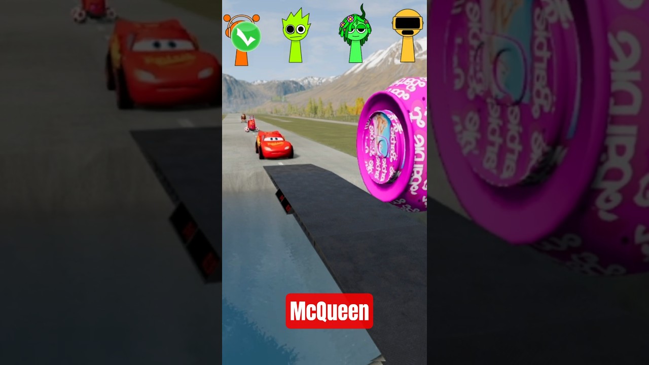 Squid Game&McQueen&CharlesGarten&Iron Man VS Bollard Barbie in BeamNG.Drive