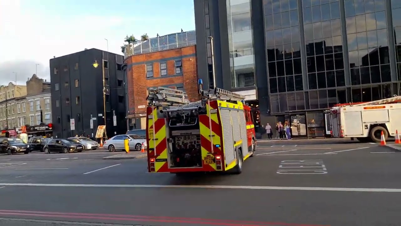 All Three Fire Engines leaving Shoreditch Fire Station Following each other