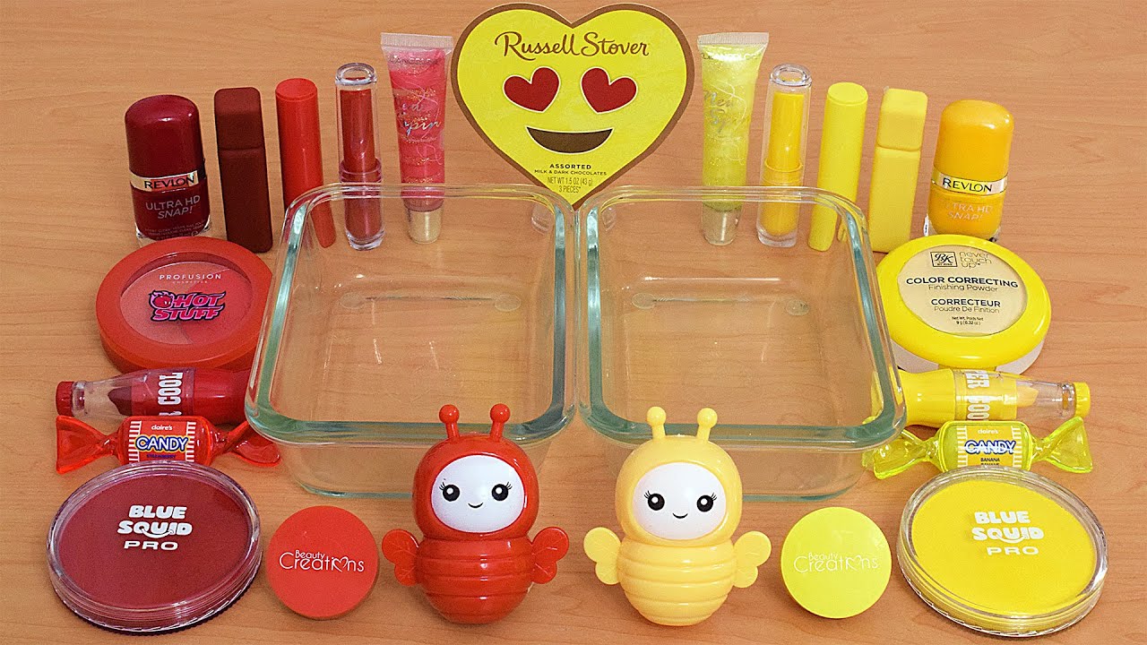 Red vs Yellow - Mixing Makeup Eyeshadow Into Slime ASMR