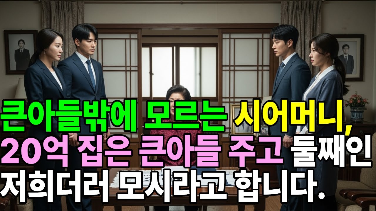 큰아들밖에 모르는 시어머니, 20억 집은 큰아들 주고 둘째인 저희더러 모시라고 합니다.