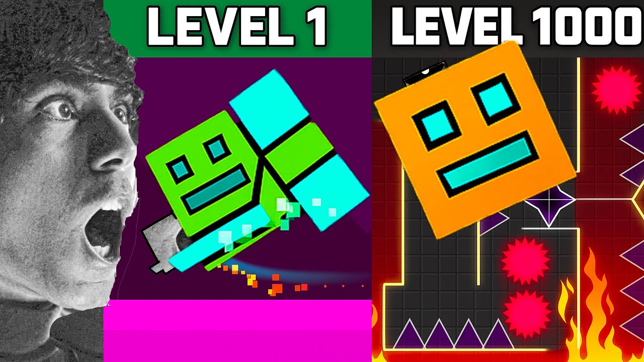 من مستوى 1 الى 1000 😱  مود تحدي اسطوري المكعب القافز Geometry Dash