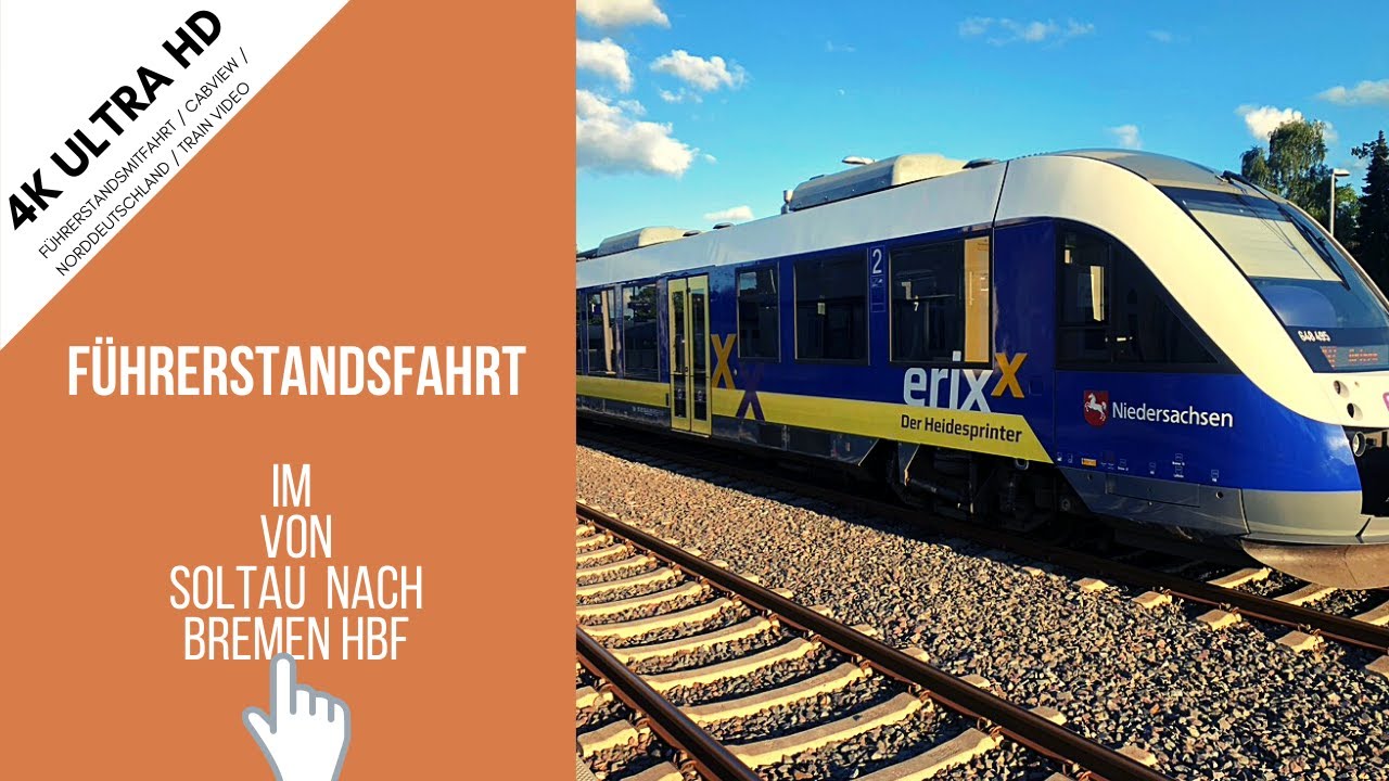 Führerstandsmitfahrt 4K / In die Sonne im erixx von Soltau nach Bremen