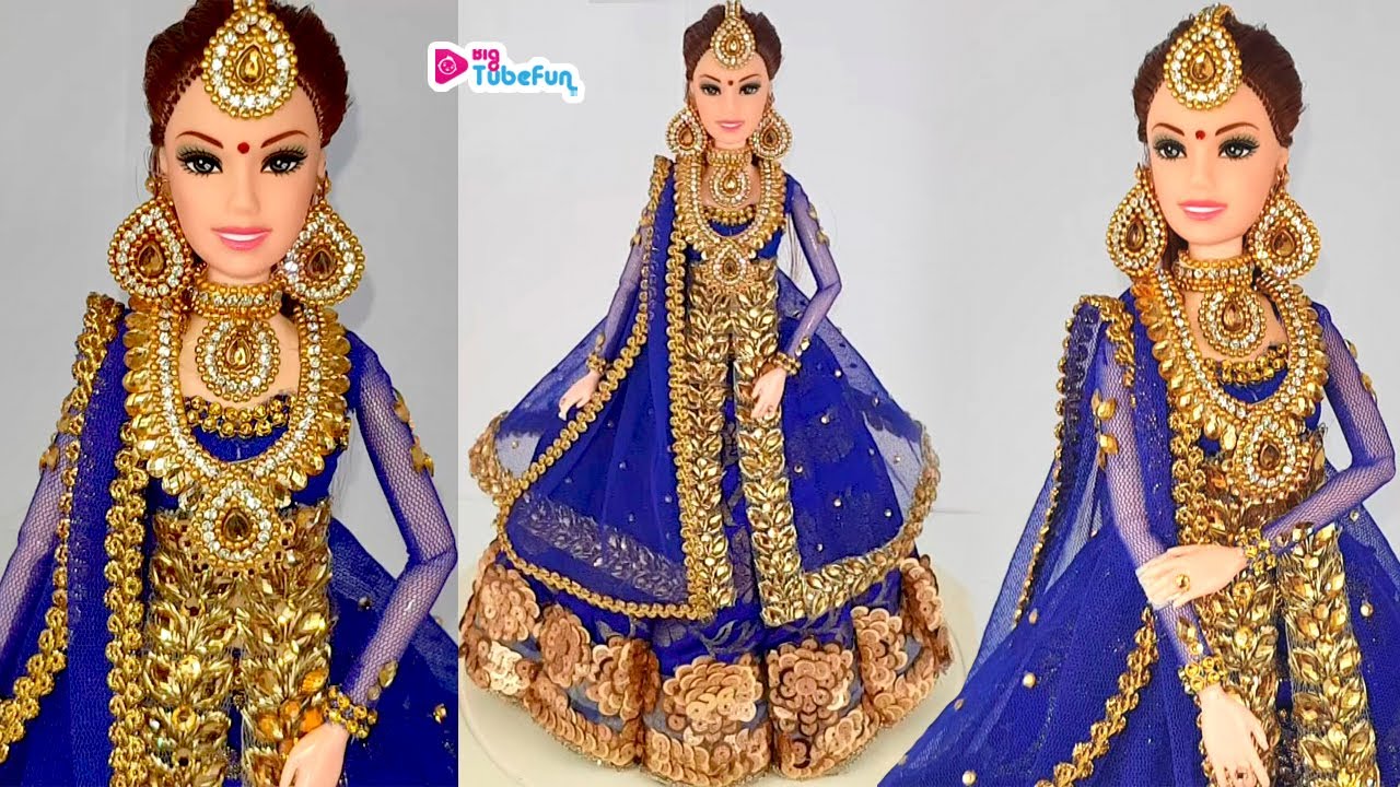 Barbie doll in Ethnic Sharara Suit Design | How to make sharara suit for barbie