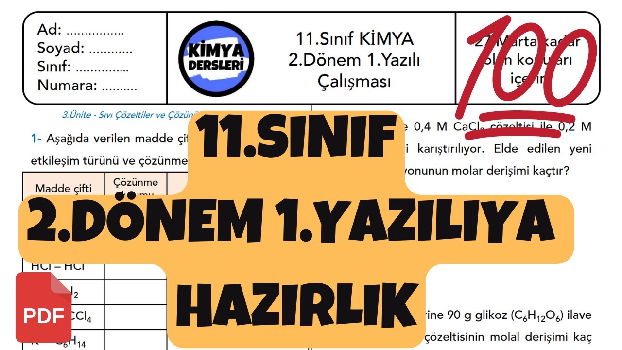 11.Sınıf Kimya 2.Dönem 1.Yazılı