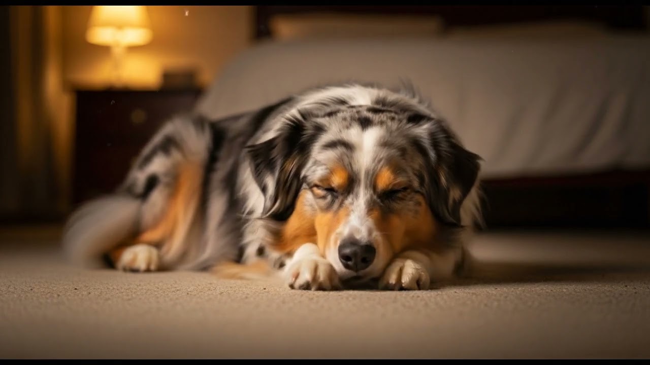 Sleepy Australian Shepherd in a Cozy Bedroom | 4K Ambient - 8 HOURS