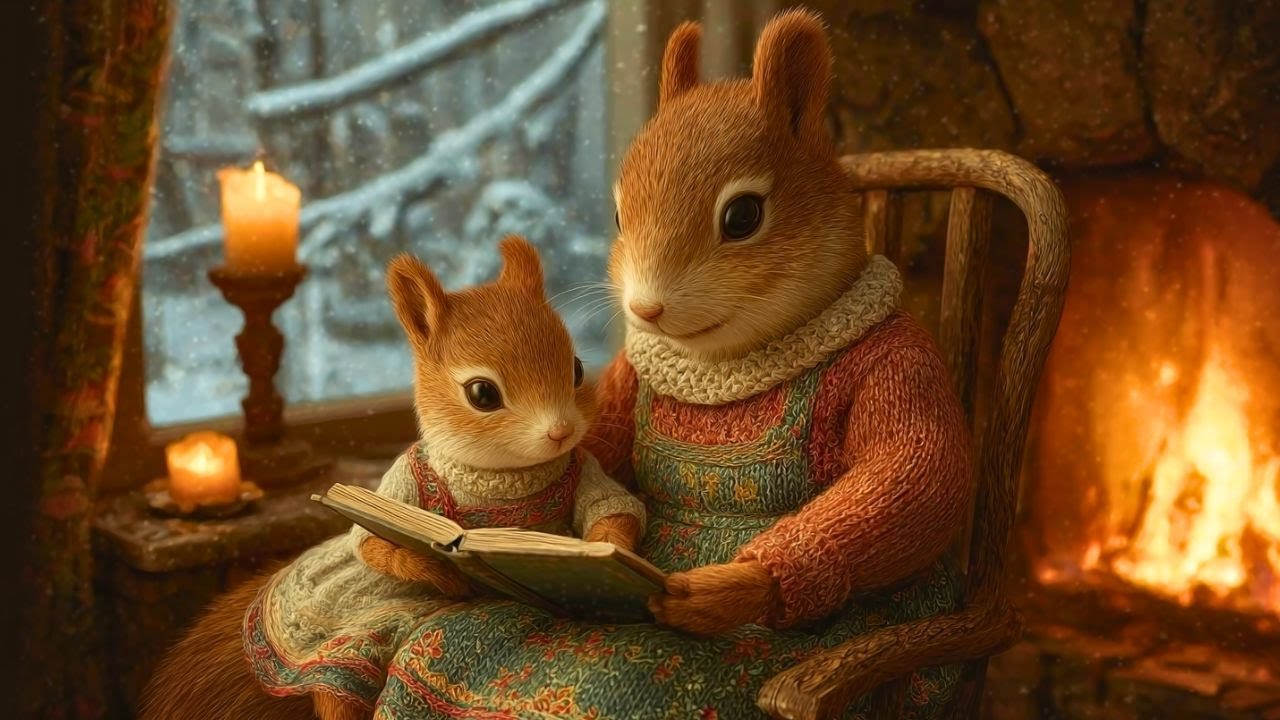 Mother & Baby Squirrel by the Fireplace | FairyTale Forest Ambience + Soft Fantasy Music for Reading