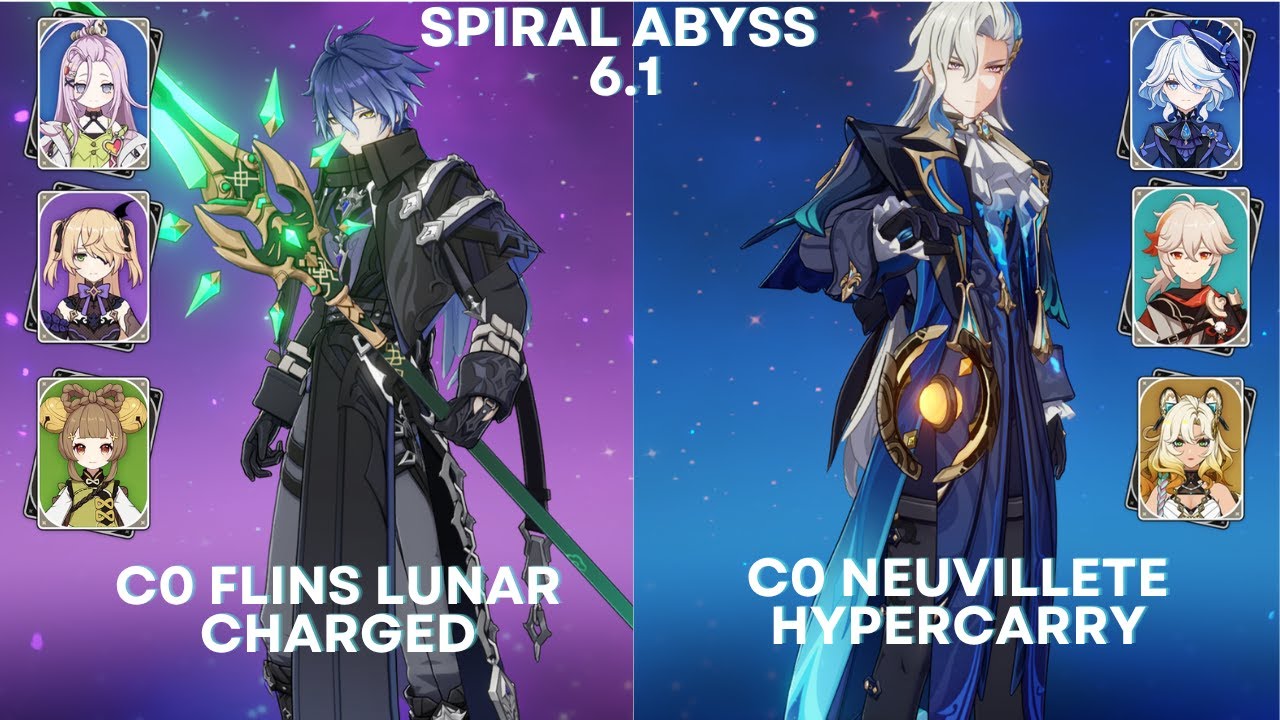Spiral Abyss 6.1 C0 Flins Lunar Charged and C0 Neuvillete Hypercarry