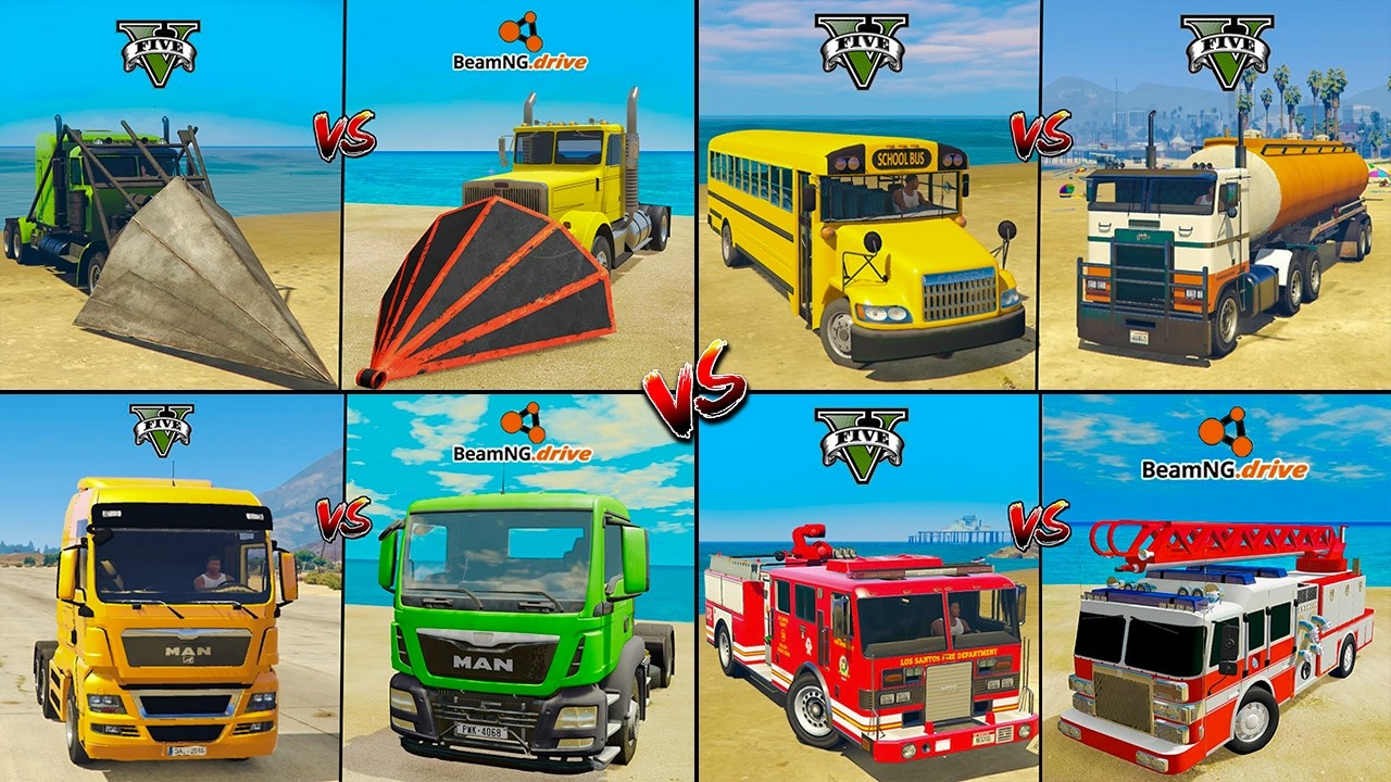 MAN TRUCK VS AMBULANCE VS BUS VS RAMP TRUCK IN TEARDOWN VS BEAMNG - WHICH IS BEST ?