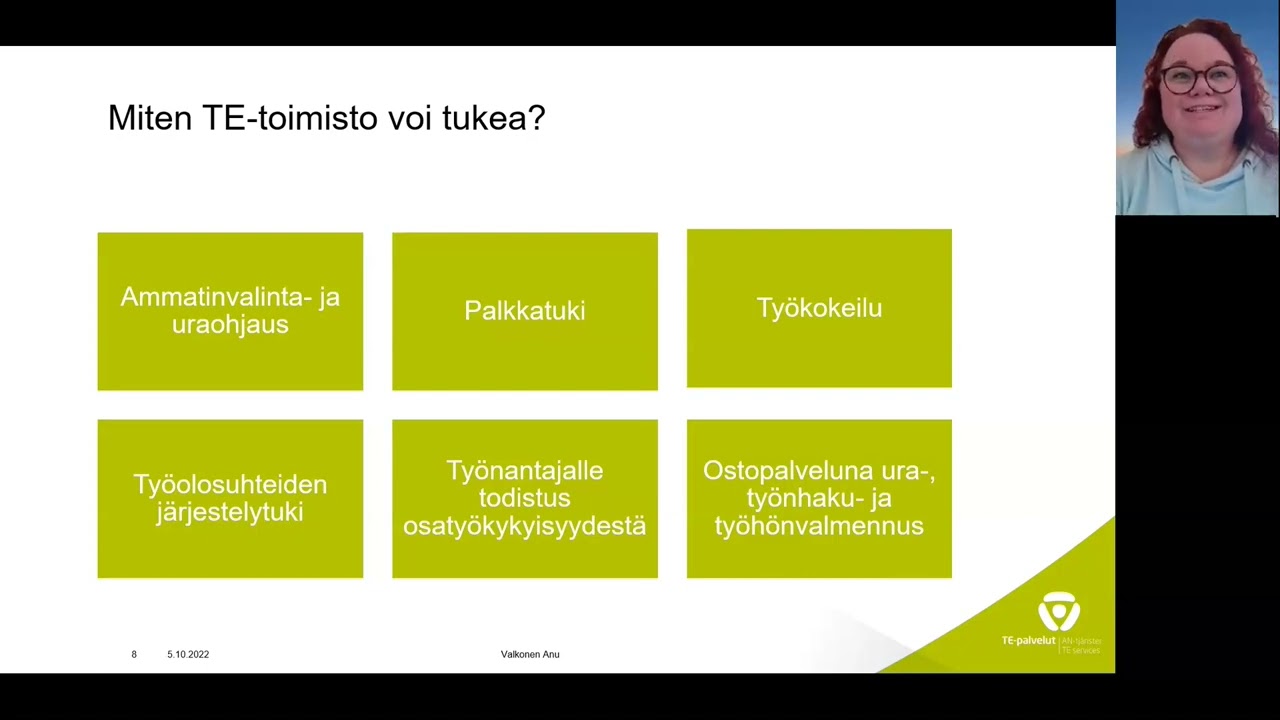 TE-toimiston työkykykoordinaattori osatyökykyisen tukena