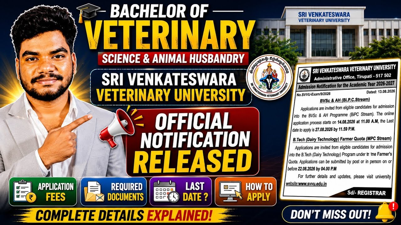 Veterinary Science & Animal Husbandry 2026 || Notification Released 🚨 | Apply Now ✅ | #svvu 