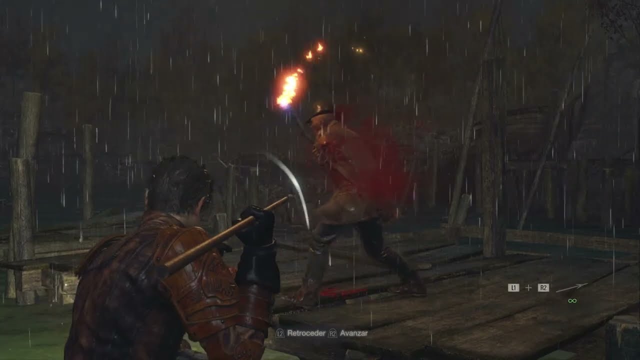 Resident Evil 4 Remake: Attacking enemies from boat with harpoons