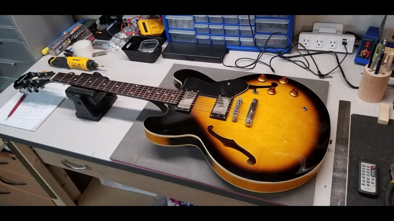 Epiphone Dot ES-335 gets some work done! New Grover locking tuners, fret job and set-up.