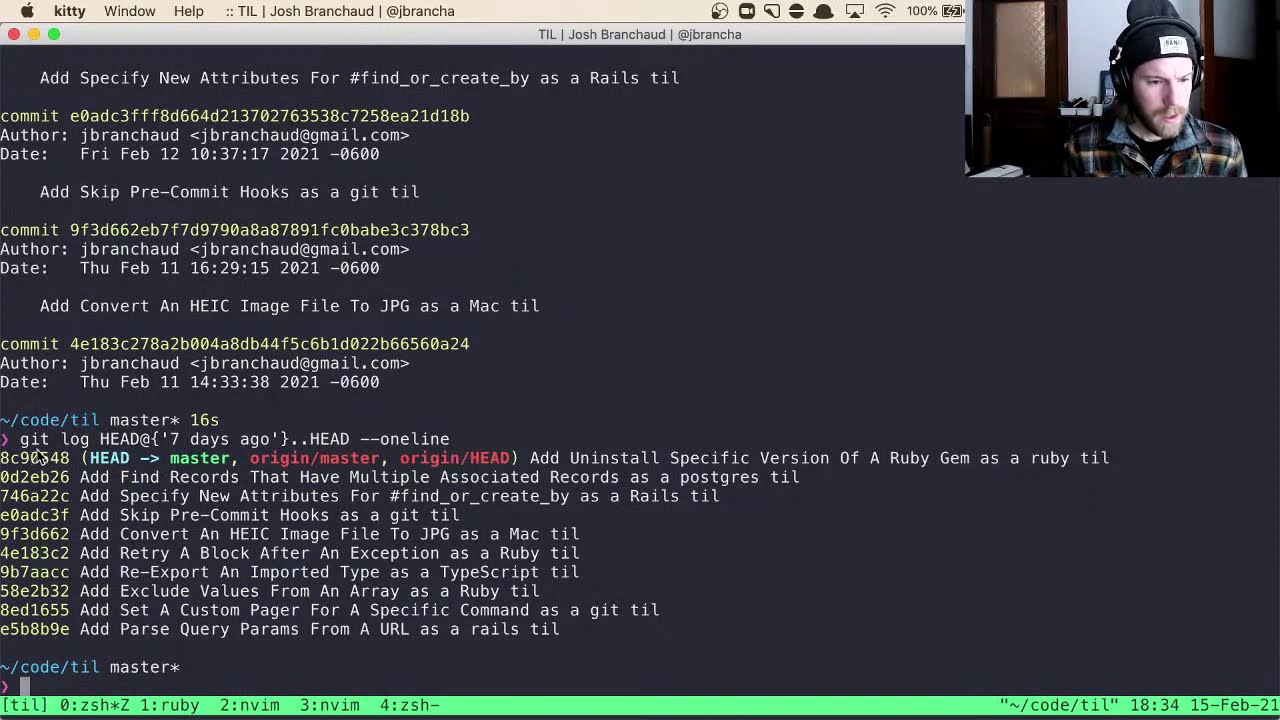 Pull a summary from past Git commits