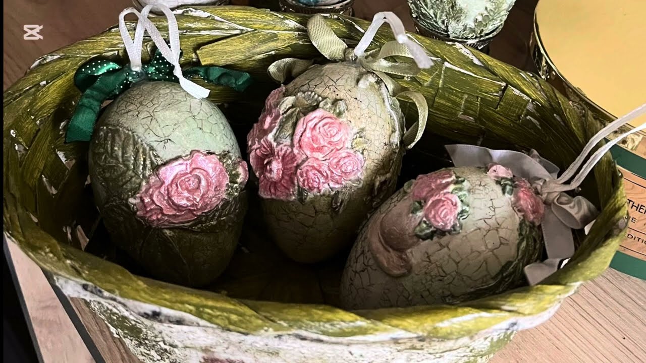DIY✨ Easter decoration 🐣Basket with Easter eggs in vintage style 🌺💗