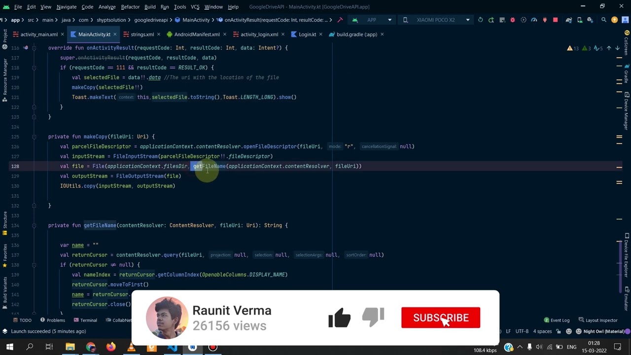 How to upload a file through Google Drive API in Android App using Kotlin |  Google Drive API Part-2