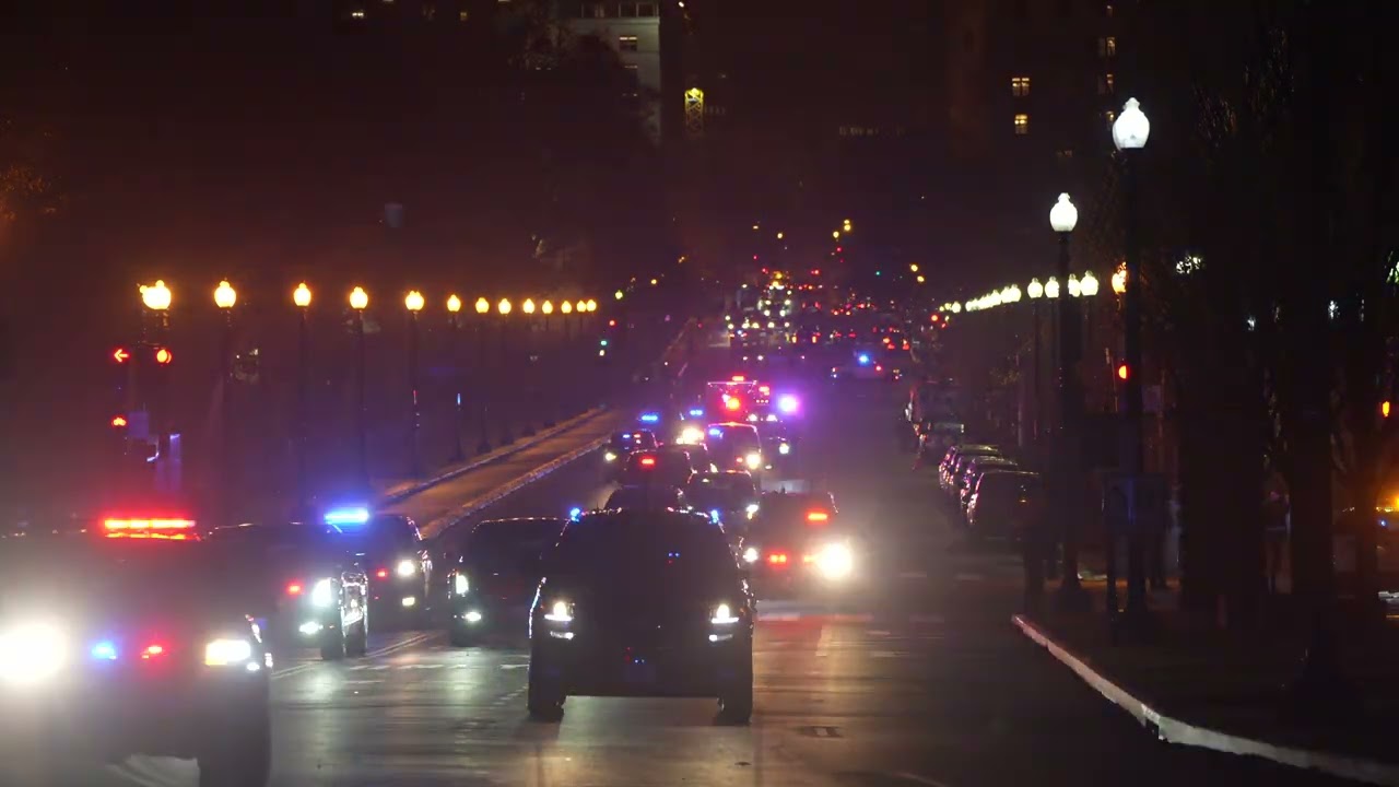 Biden's motorcade departs the White House at night on December 7, 2022