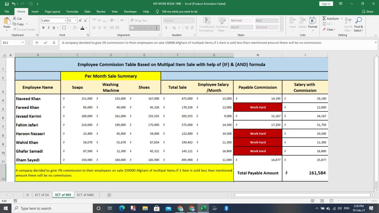 Employee Commission Calculation with the help of (IF, IF(AND) & IF(OR) formula / function.