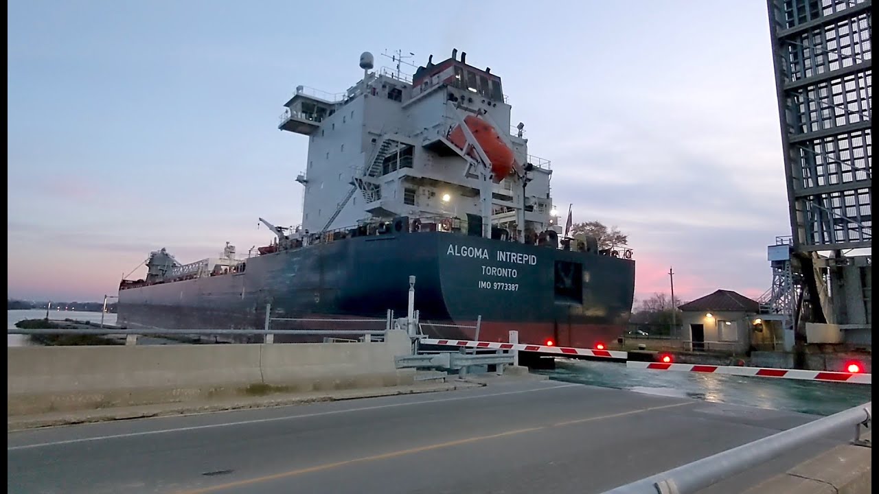 Algoma Intrepid ship crossing Welland Canal Bridge 1 (Lakeshore Rd./Lock 1)