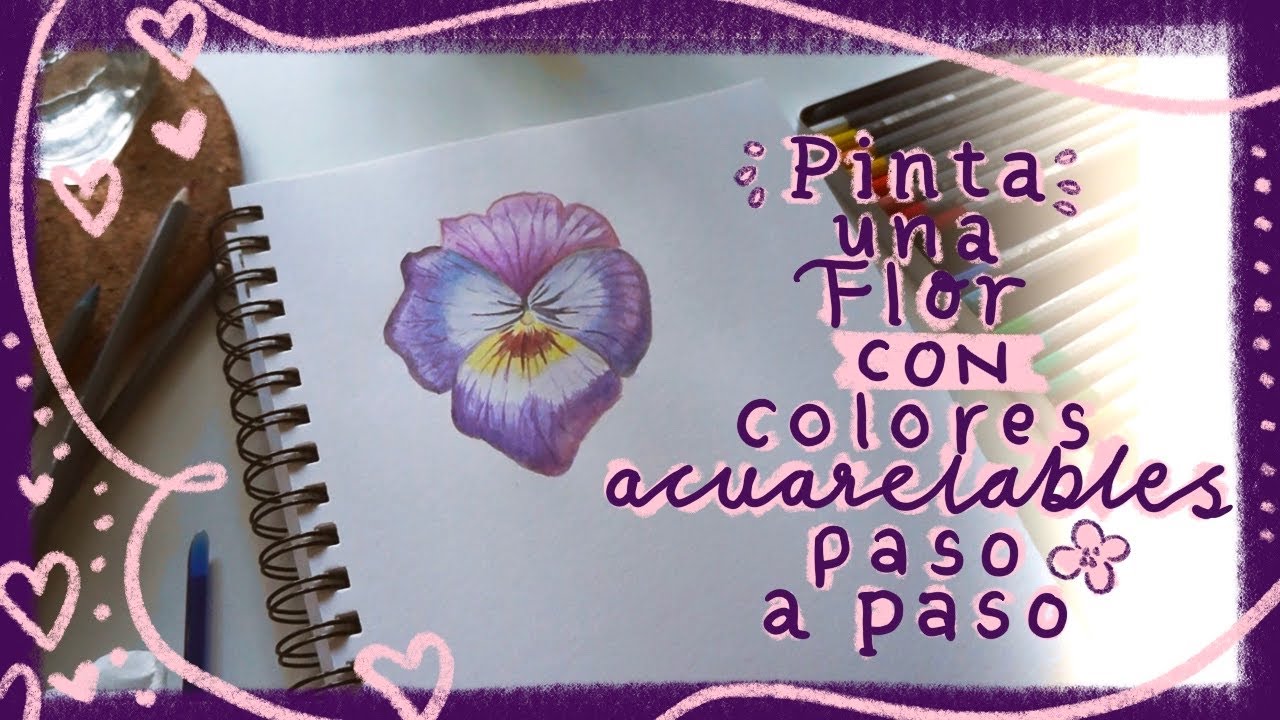 TUTORIAL como pintar con colores acuarelables una flor del pensamiento lapices acuarela con Abi