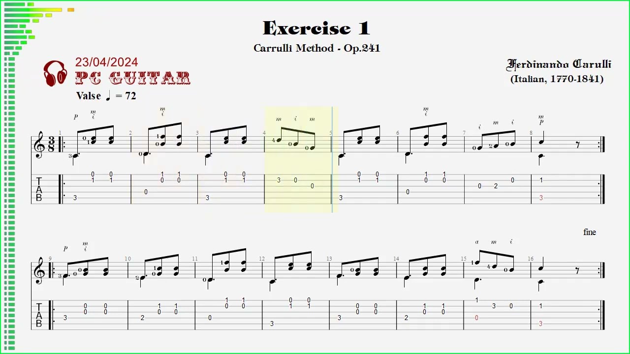 Carulli method, Exercise 01 (Valse), guitar