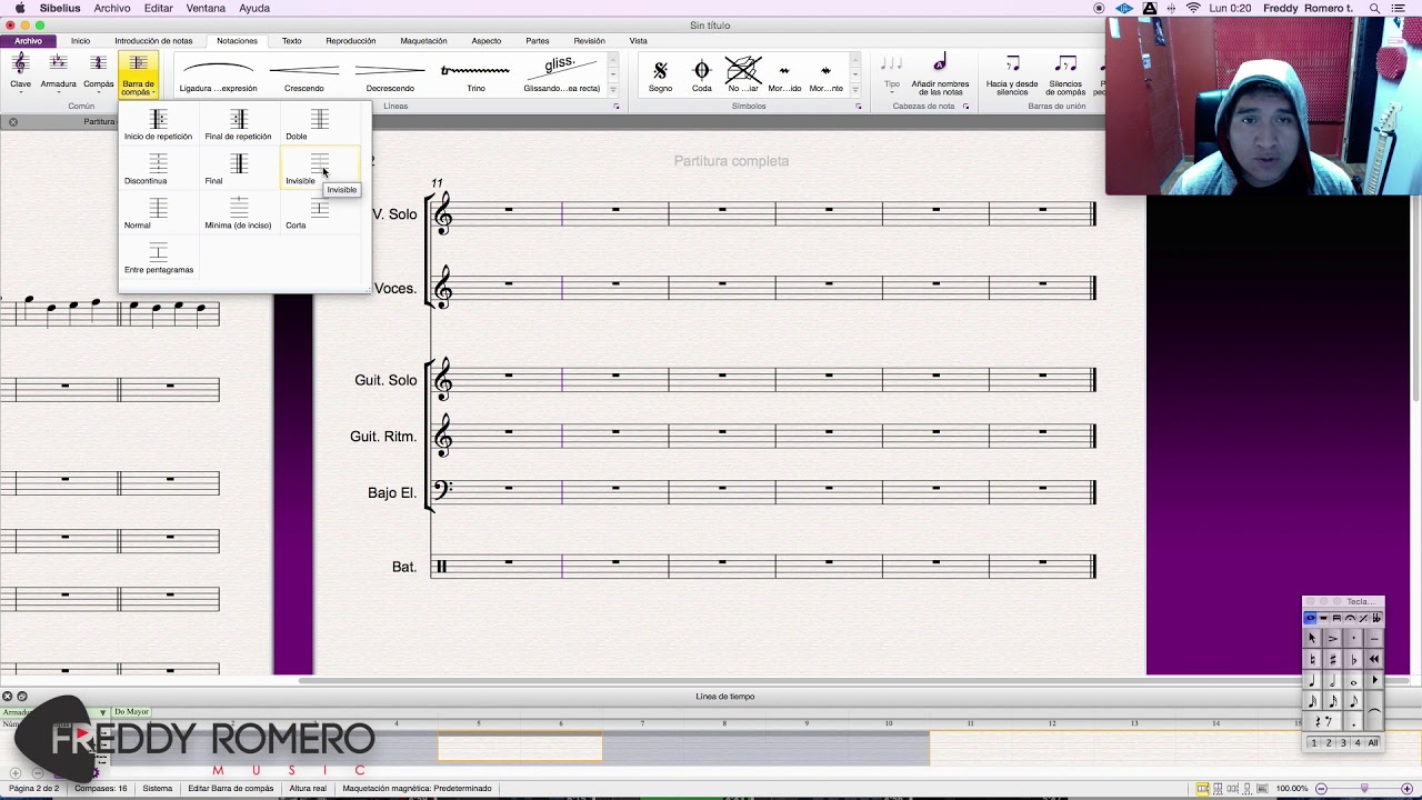 BARRA DOBLE, FINAL , REPETICION, CASILLA 1-2 EN SIBELIUS /FR