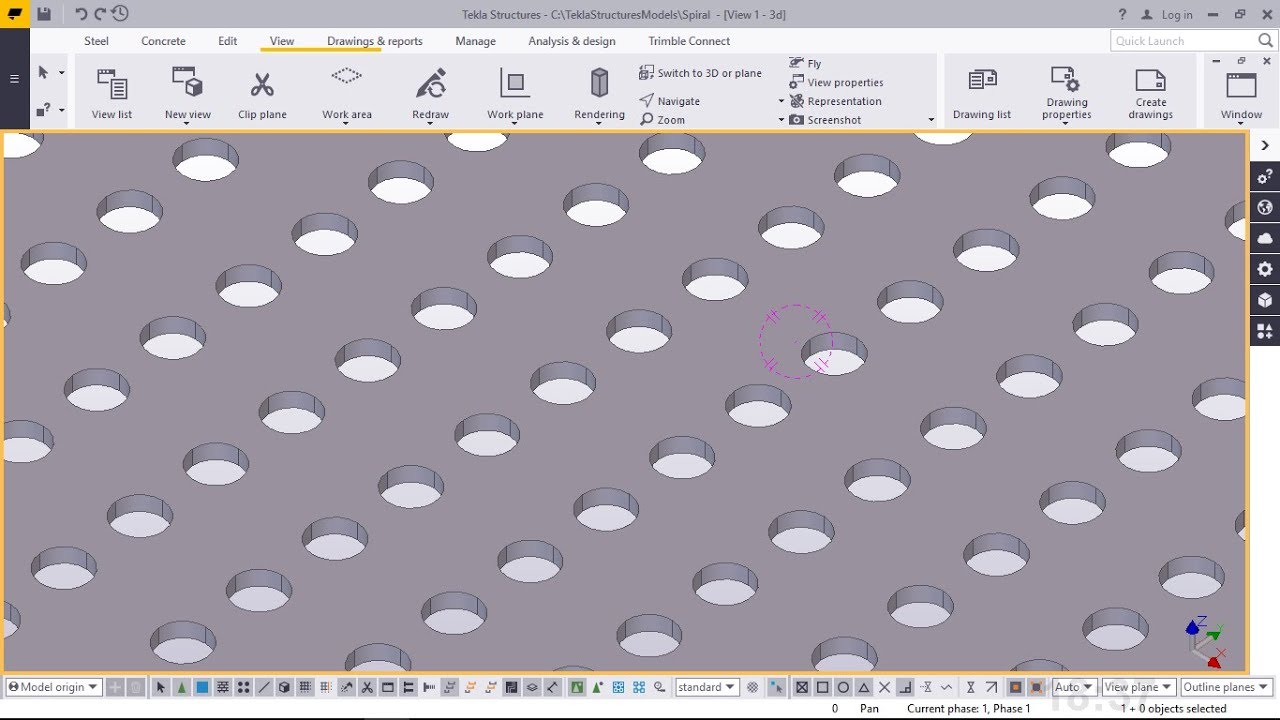 Как разметить и просверлить отверстия на стальной пластине в Tekla Structures