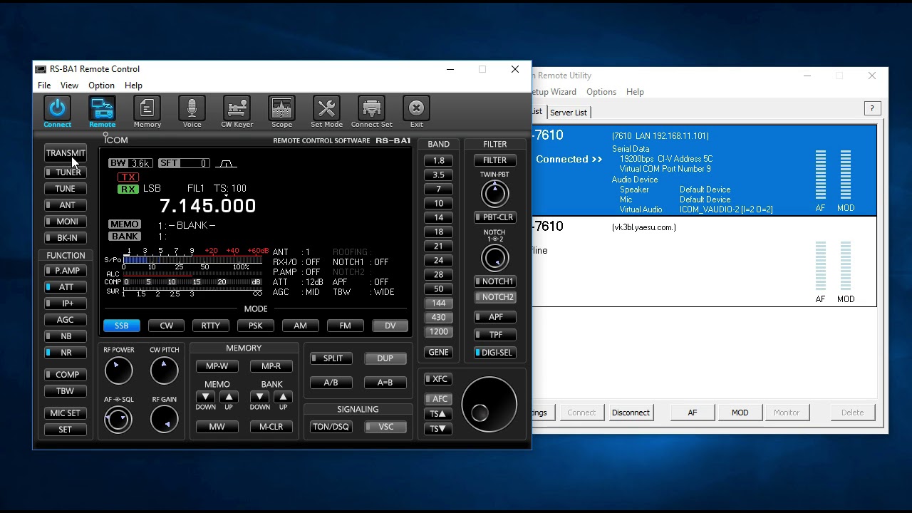 Icom IC-7610 & IC-7300 Internet Remote Operation with RS BA1 Demo