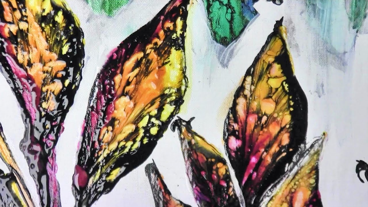 Part 2-Acrylic String Painting fluid Arte with Primary Elements  by Leslie O