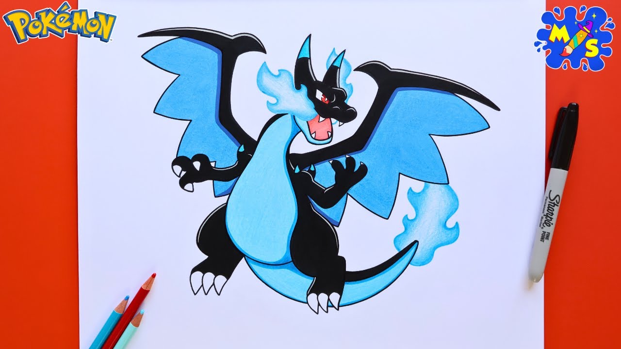 DRAW Mega Charizard X! Simple Pokemon Drawing for Beginners
