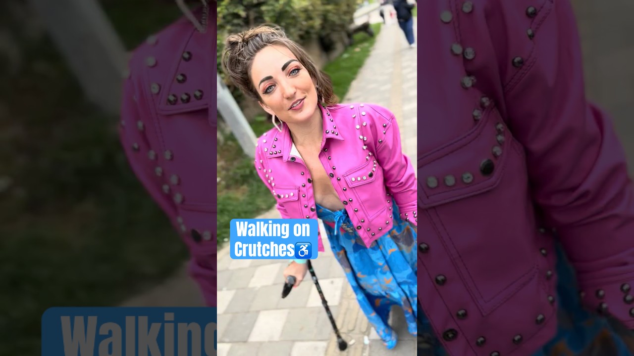 Cute disabled woman walking on crutches for Mobility ♿️ #disabilitylife