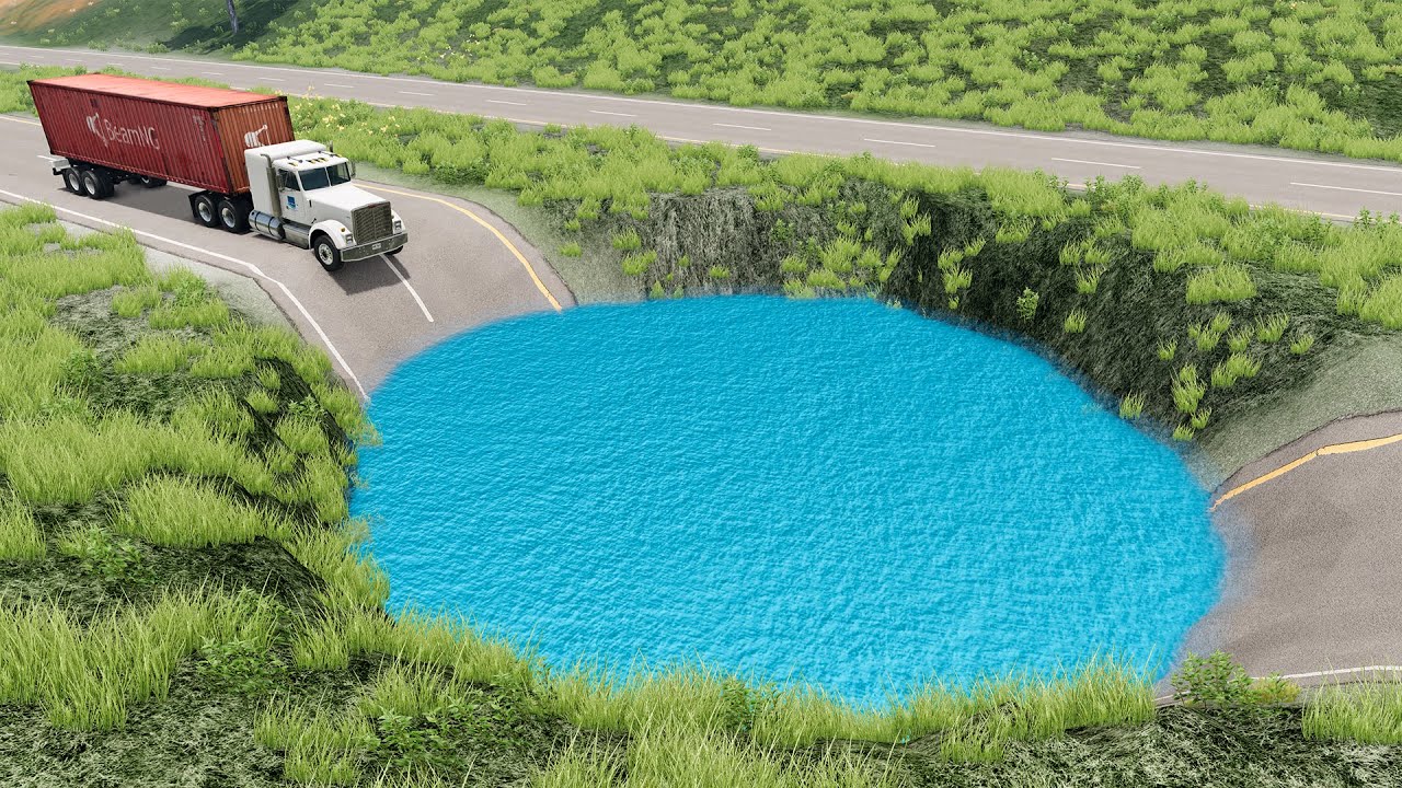 Cars vs Giant Water Pit - Impossible Vehicle Crashes - BeamNG.Drive