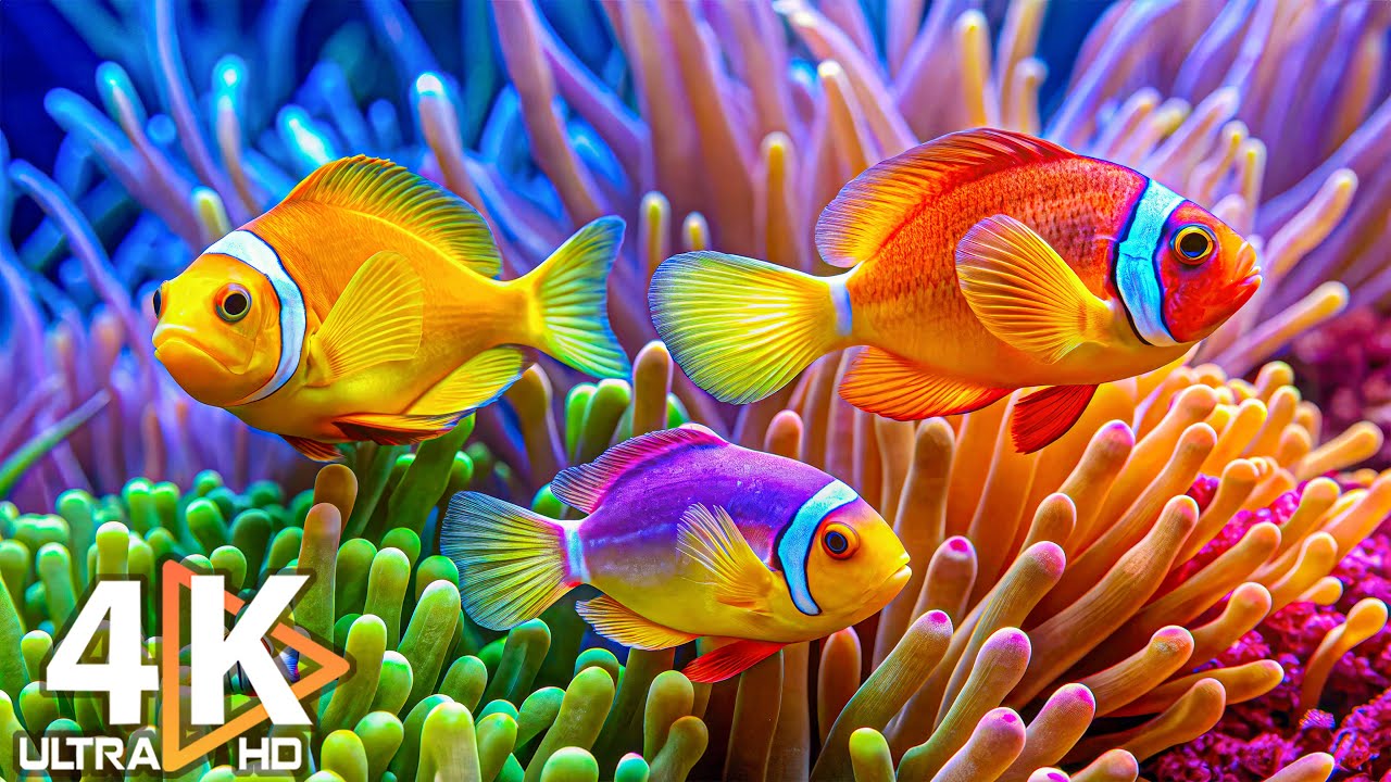 Лучший аквариум 4K 🐠 Красочные рифовые рыбы и медузы + Расслабляющая музыка для сна
