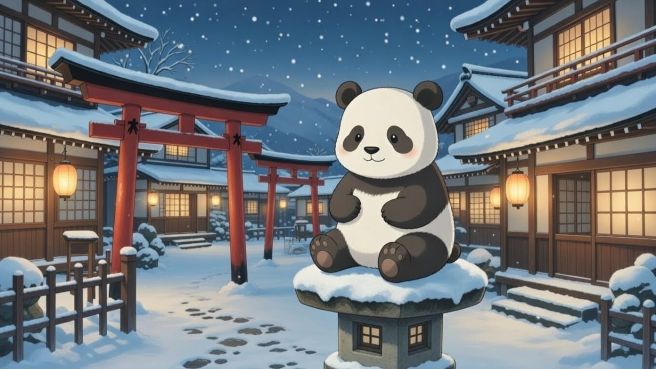 Winter Chillstep Snow Village | Ghibli Panda in Cozy Twilight – Relaxing & Nostalgic