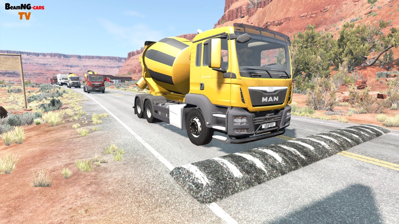 Trucks vs Massive Speed Bumps #1 - BeamNG.drive | BeamNG-Cars TV