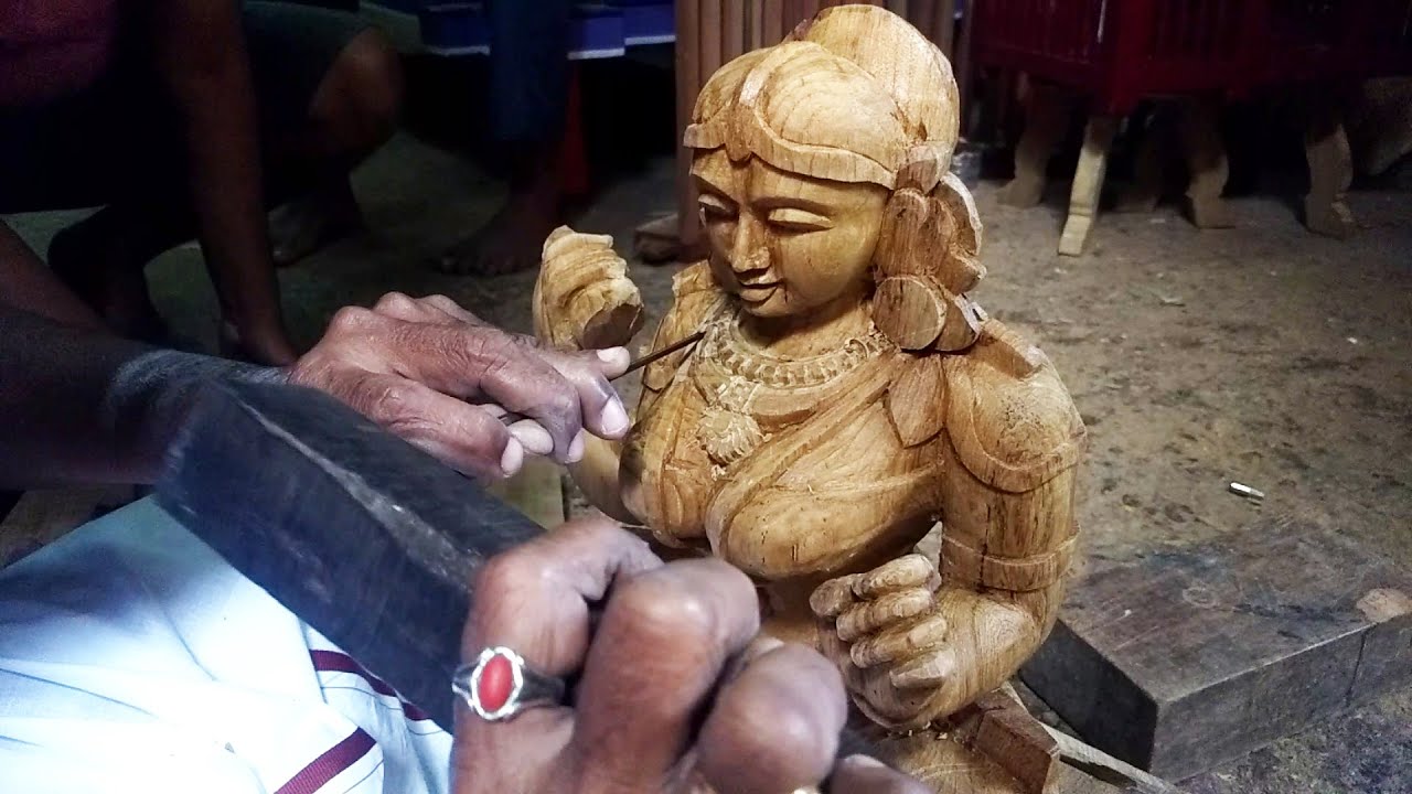 Handcarved Wooden Statue of Goddess Amman| Wood art, Statue, Handmade